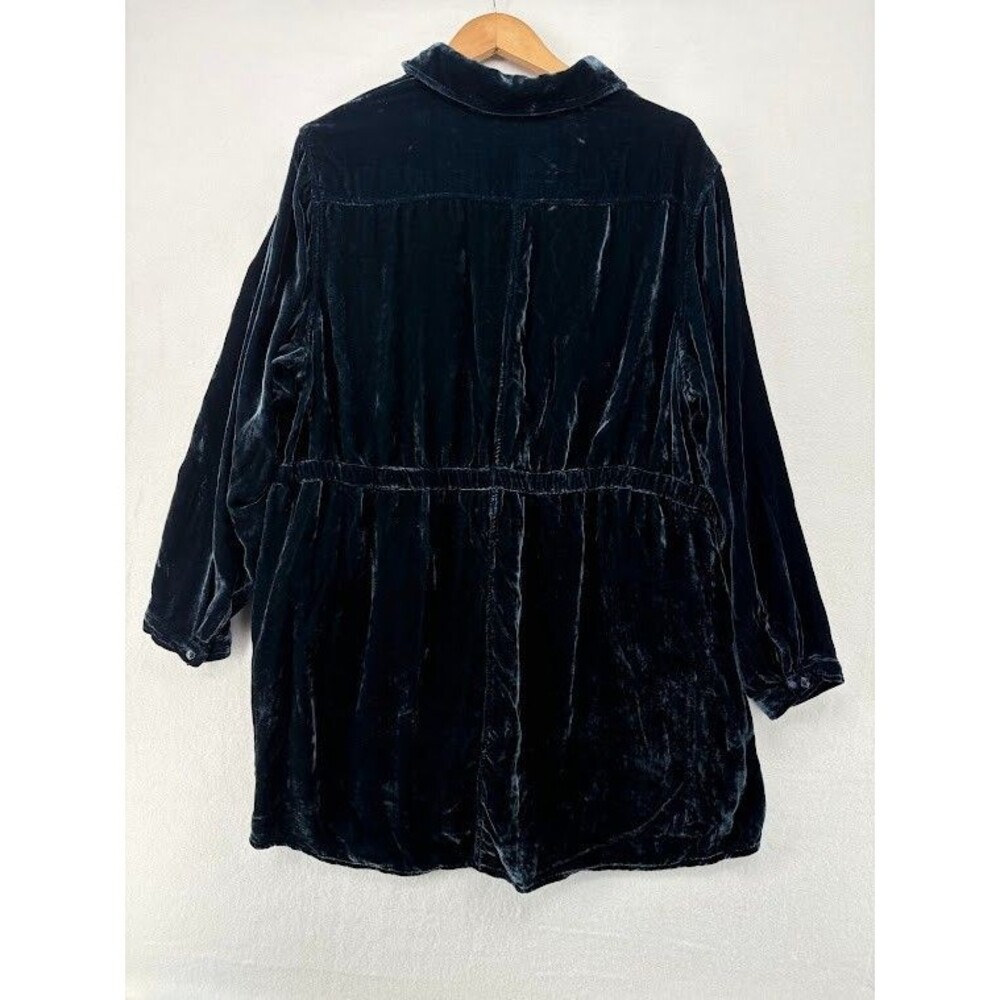 Coldwater Creek Size 2X Crushed Velvet Button Down Tunic with Pockets Navy Blue - Picture 7 of 7